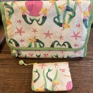 Stephanie Johnson Mermaid, Pink, Green, Seashell Travel organizer makeup bag